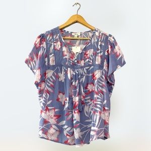 Como Blu sz Large Purple Pink White Floral Lightweight Pullover Tunic